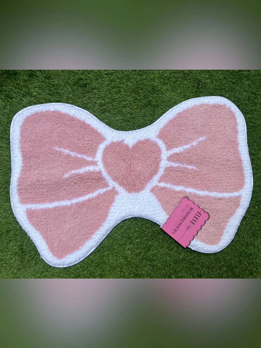 Pink Bow w/Heart Microfiber Bath Rug